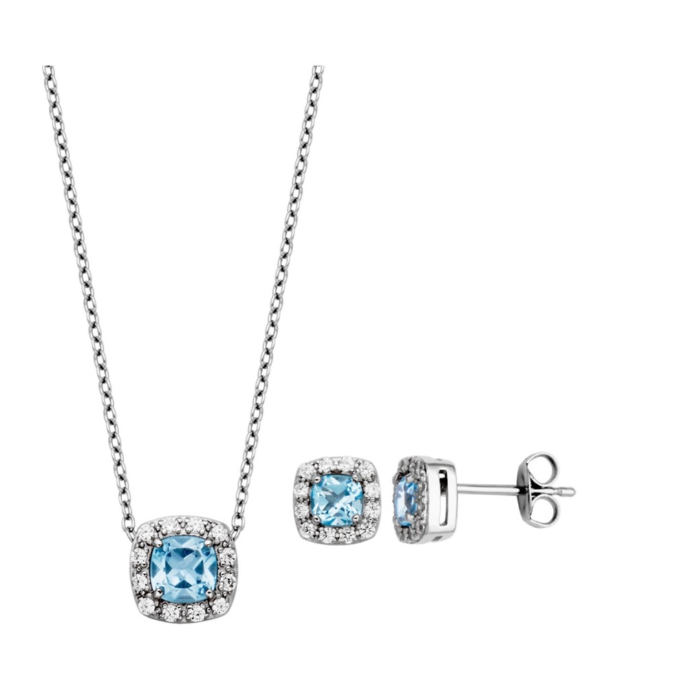 Genuine Blue Topaz Pendant Necklace and Earring Set